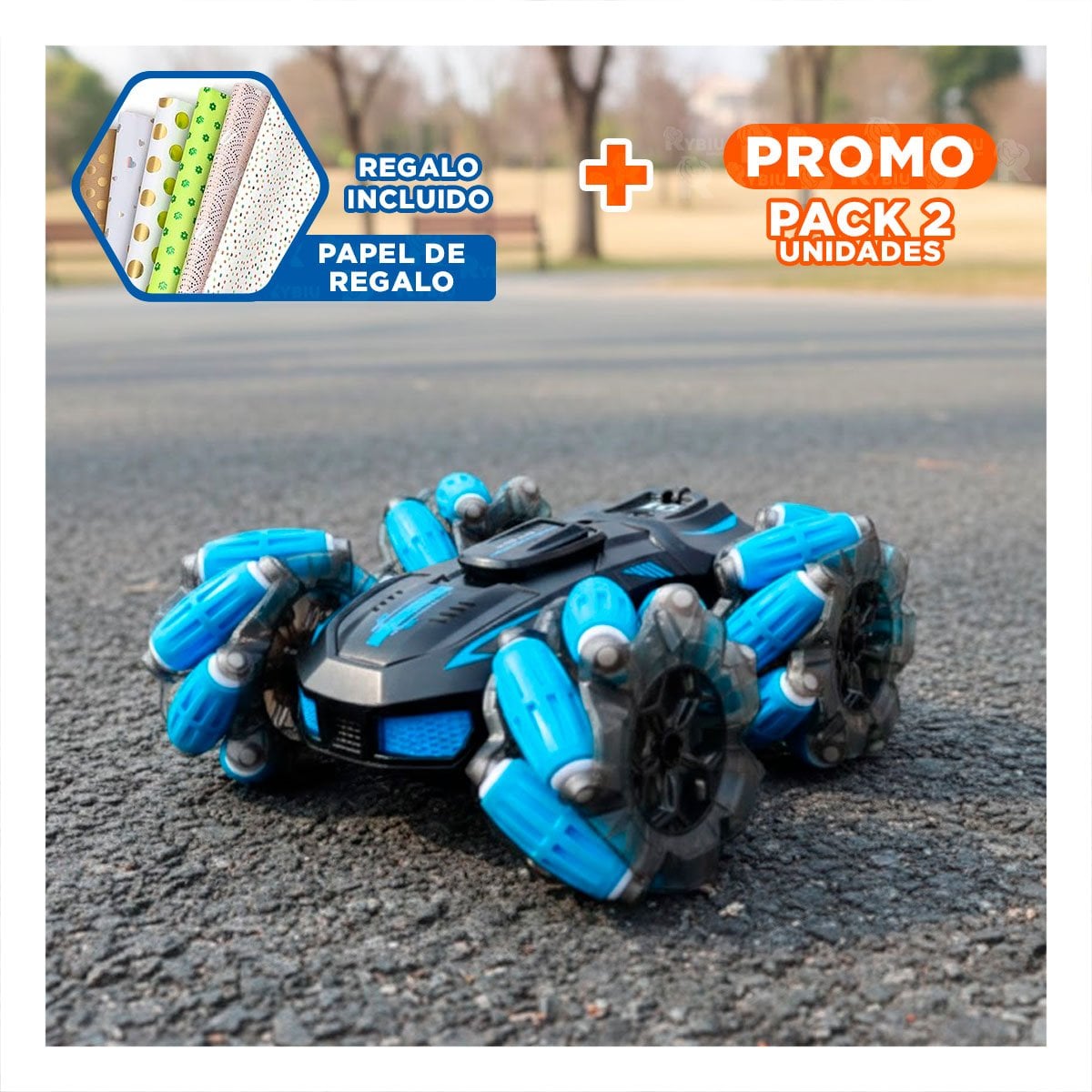 PACK2 AUTO DE ACCION ACROBATICO CON CONTROL REMOTO PARA DIVERSION Y+PAPEL REGALO - 1