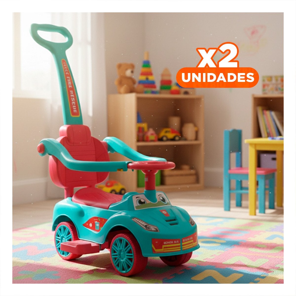 PACK2 JUEGO INFANTIL DE ARRASTRE CON MANGO DE EMPUJE PARA NINO Y+REGALO STICKER - 1