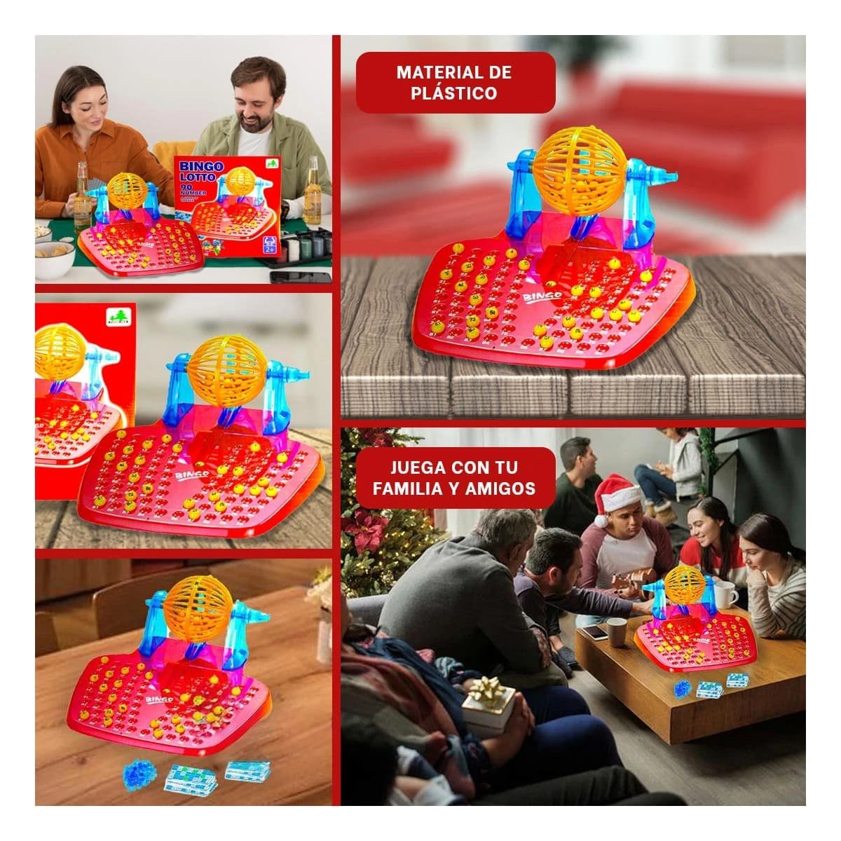 PACK2 PASATIEMPO FAMILIAR DE BINGO 90 NUMEROS CON 48 CARTAS ROJO Y+PAPEL REGALO - 3