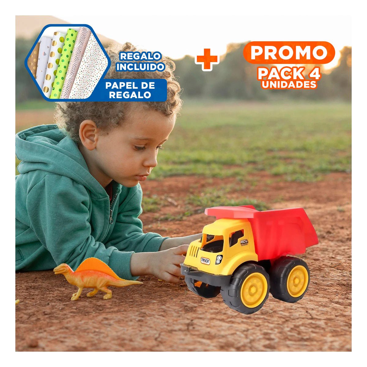 PACK4 VEHICULO VOLQUETE ROJO DE JUGUETE EN BOLSA PARA CASA DECORACION Y USO Y+PAPEL REGALO - 1