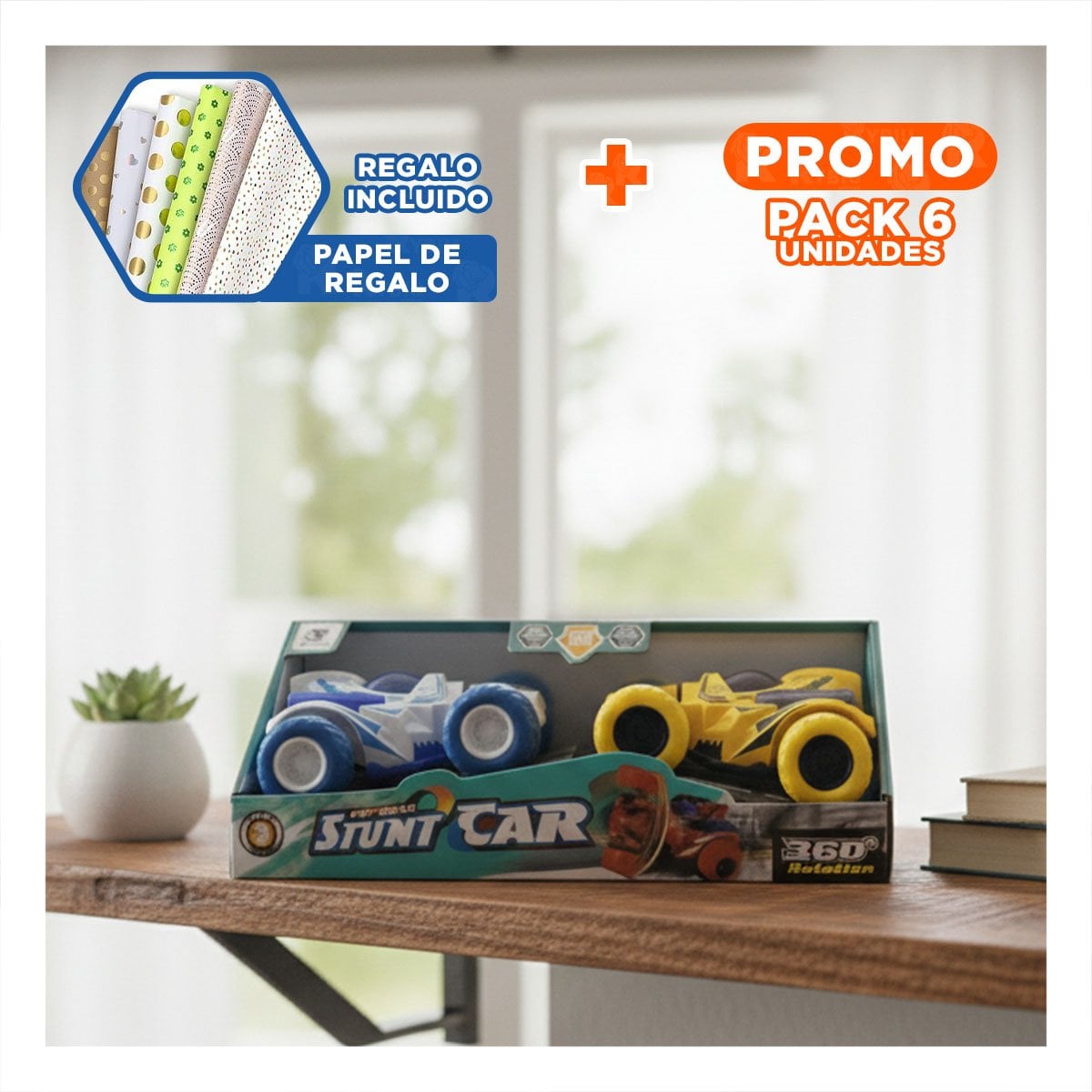 PACK6 RAPIDO STUNT DOBLE CON CAJA PARA JUEGO VELOZ Y ACCION Y+PAPEL REGALO - 1