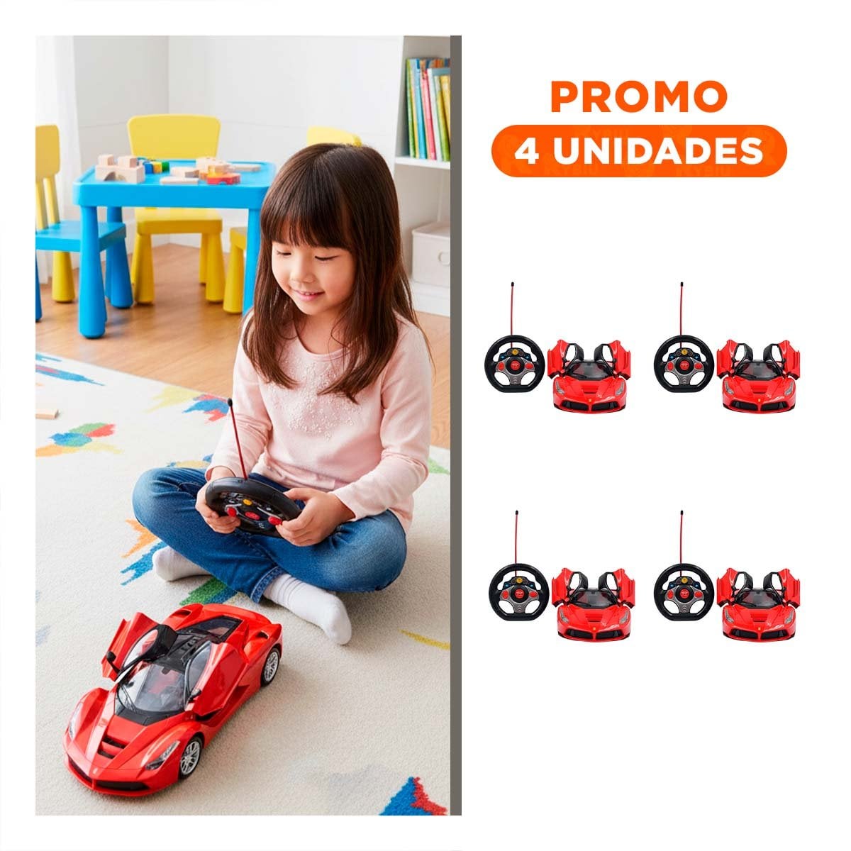 PACK4 CONCEPTO DE JUEGO A CONTROL REMOTO ROJO CON DISENO DEPORTIVO PARA HOGAR Y+REGALO STICKER - 1