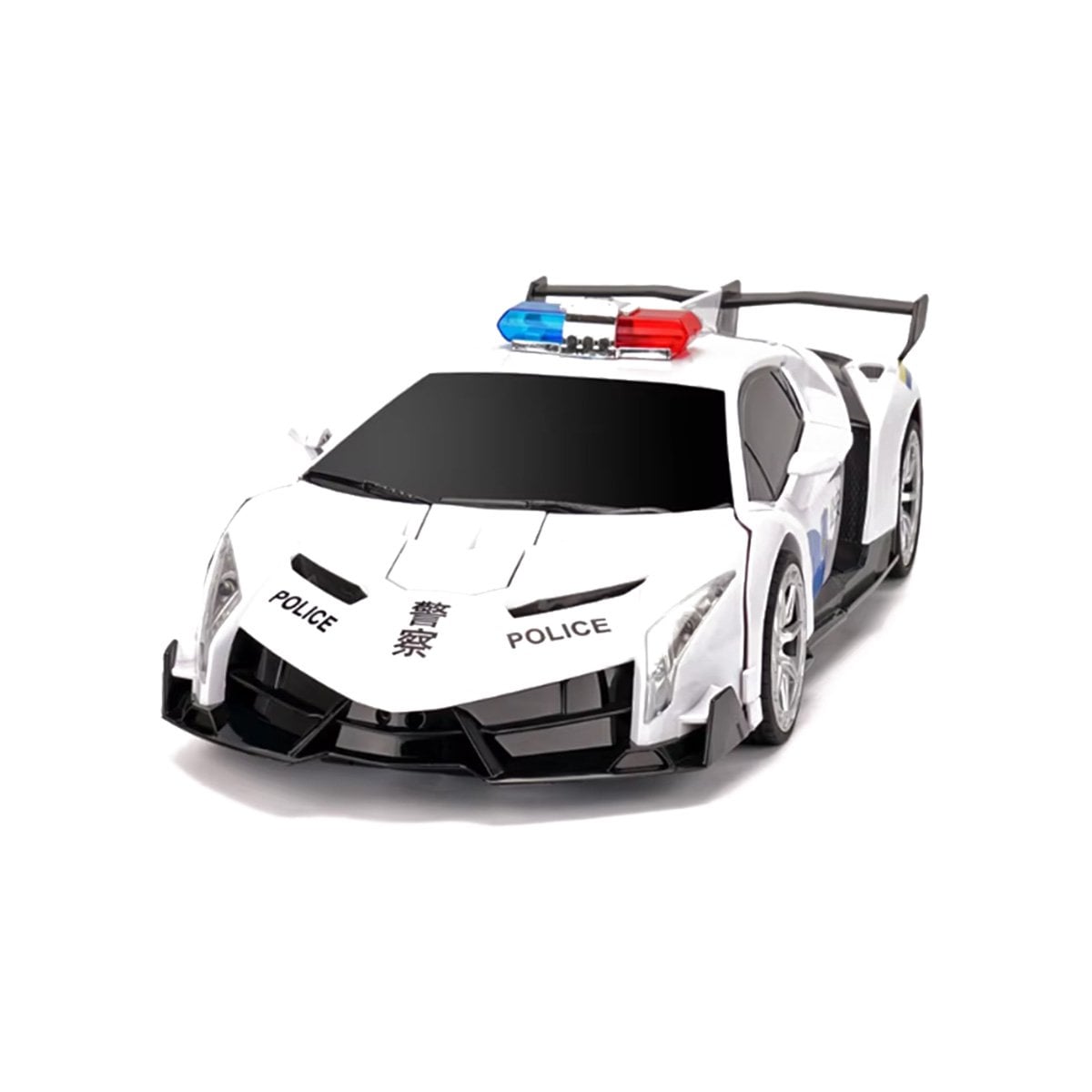 VEHICULO DE PATRULLA POLICIA PARA USO DIARIO EN BLANCO Y AZUL 20X47X13CM Y+PAPEL REGALO - 1