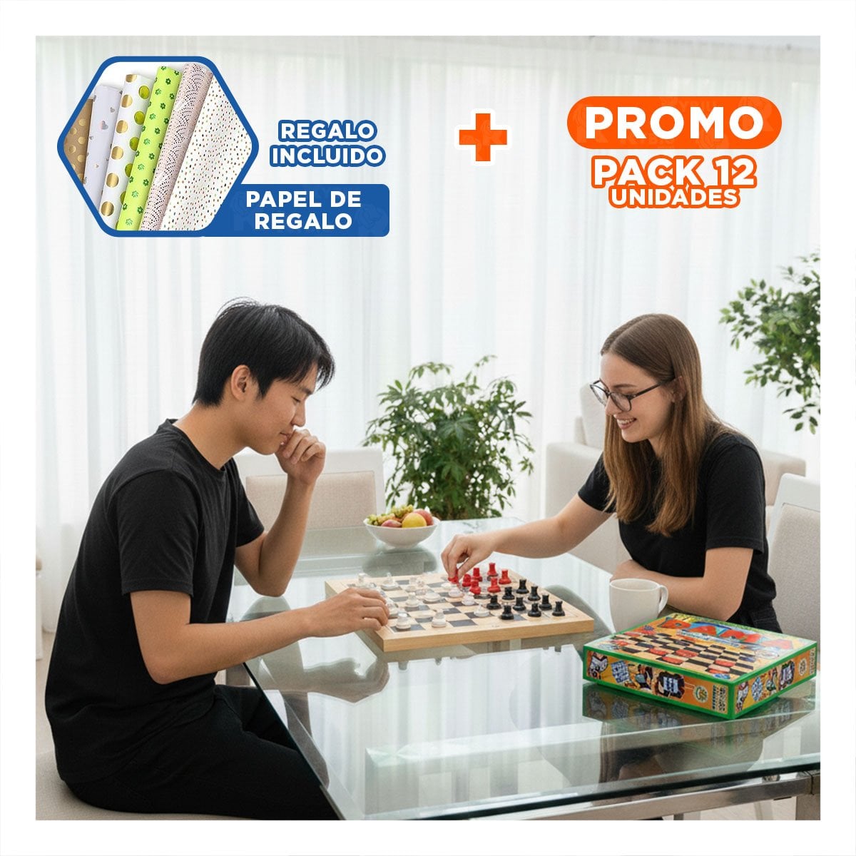 PACK12 VERSION DE MESA DAMA CLASICO PARA JUEGOS ESTRATEGICOS Y+PAPEL REGALO - 1