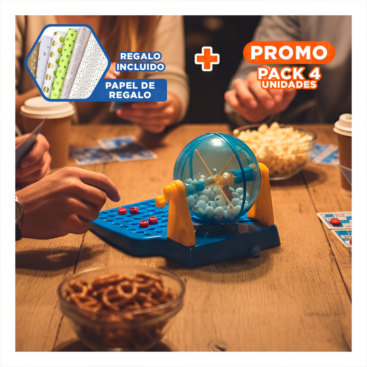 PACK4 JUEGO TRADICIONAL CON 90 NUMEROS Y 48 CARTAS CELESTE CAJA ROJA Y+PAPEL REGALO - 1