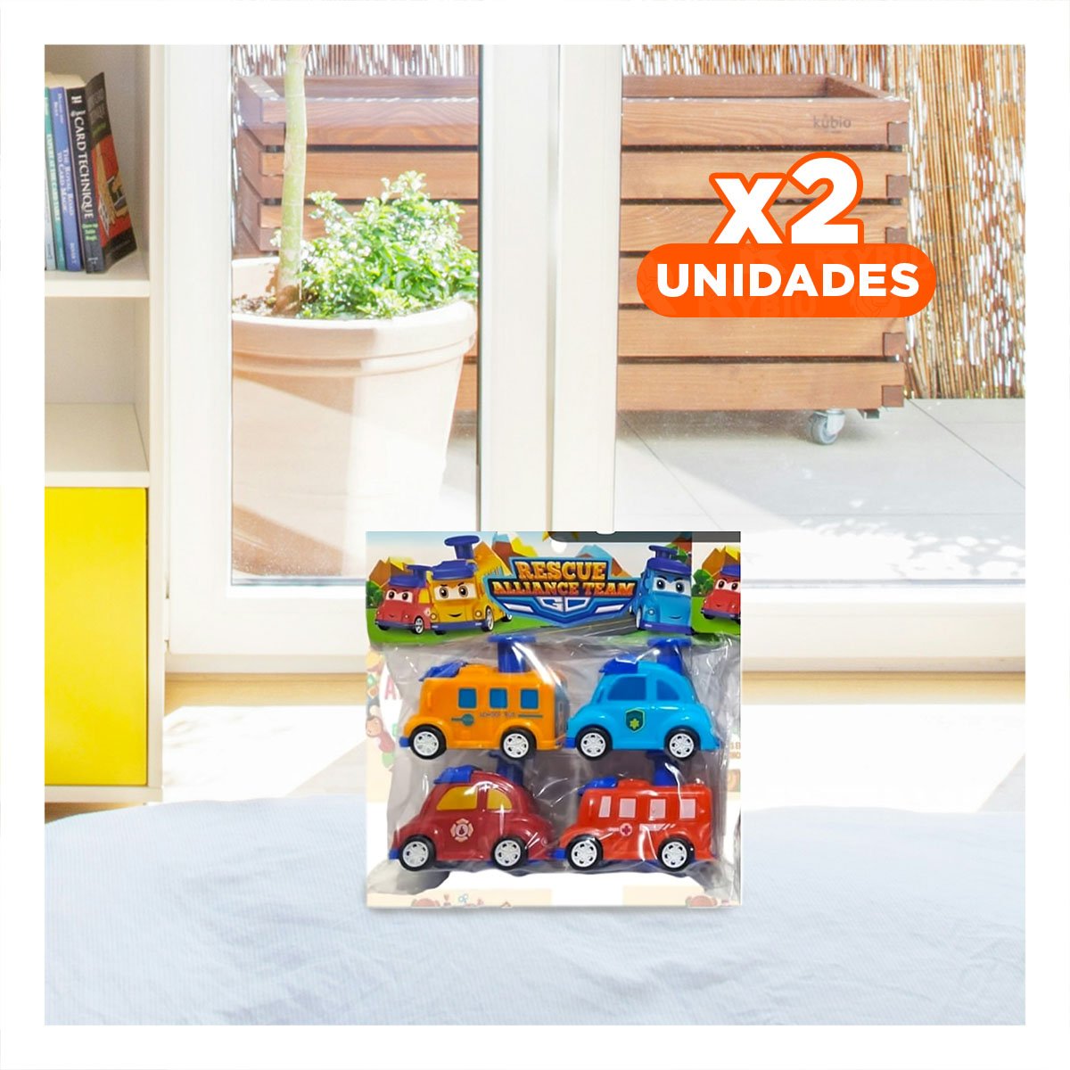 PACK2 FLOTA DE RESCATE CARROS 4 PIEZAS MULTICOLOR PARA JUEGO INFANTIL CREATIVO Y+REGALO STICKER - 1