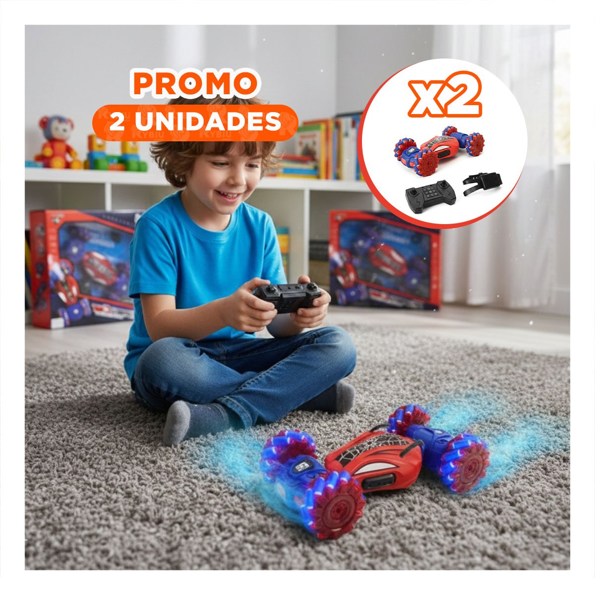 PACK2 VEHICULO ACROBATICO CON CONTROL REMOTO Y RELOJ EN ESTILO TELARAÑA Y+REGALO STICKER - 1