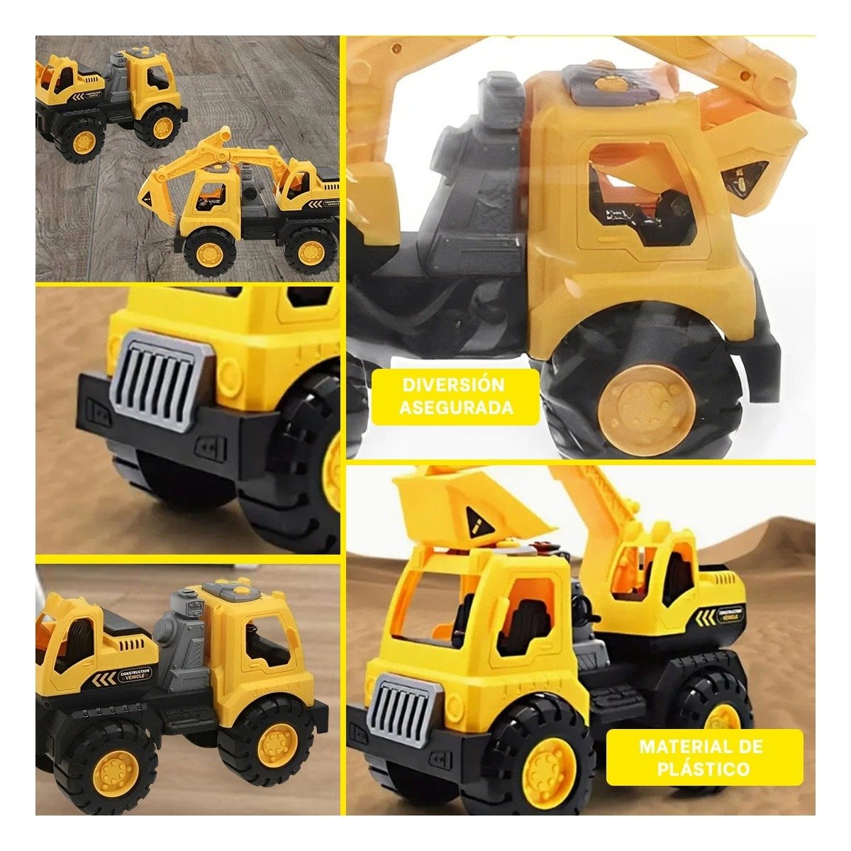 CAMION EXCAVADOR AMARILLO DE CONSTRUCCION EN BOLSA GRANDE PARA JUEGO DIARIO - 5