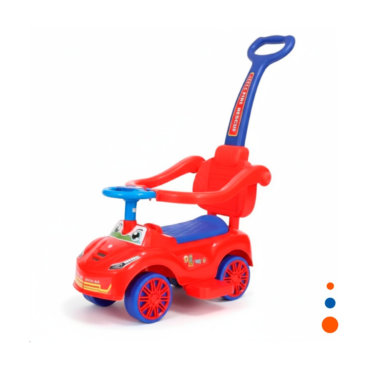 VEHICULO INFANTIL DE ARRASTRE CON MANGO DE EMPUJE Y DISENO OJOS Y+REGALO STICKER - 3