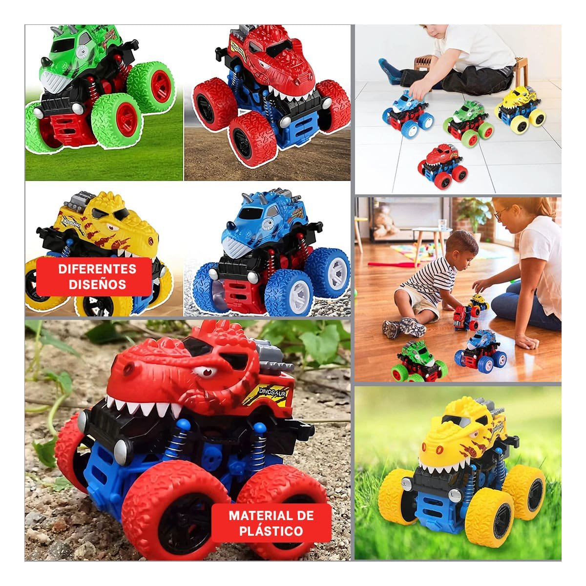 PACK4 AUTO DE ACCION MONSTER TRUCK EN CAJA RESISTENTE PARA DIVERSION EN CASA Y+REGALO STICKER - 2