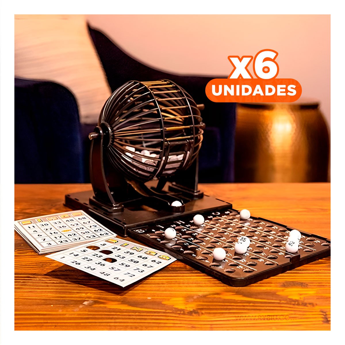 PACK6 DIVERSION FAMILIAR DE BINGO NEO GRANDE PLASTICO Y METAL NEGRO PARA CASA Y+REGALO STICKER - 1