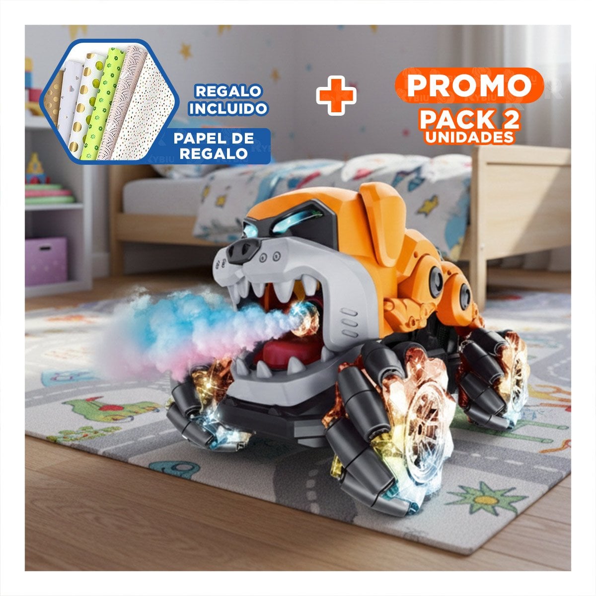 PACK2 SISTEMA ACROBATICO CON CONTROL REMOTO PARA JUEGO INFANTIL COLOR NARANJA Y+PAPEL REGALO - 1