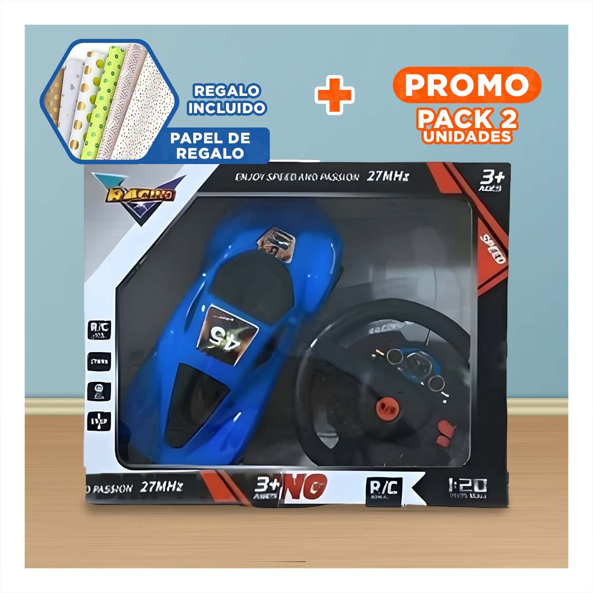PACK2 DISPOSITIVO CONTROL AZUL ESTILO MODERNO PARA CASA CON DIRECCION FLUIDA Y+PAPEL REGALO - 1