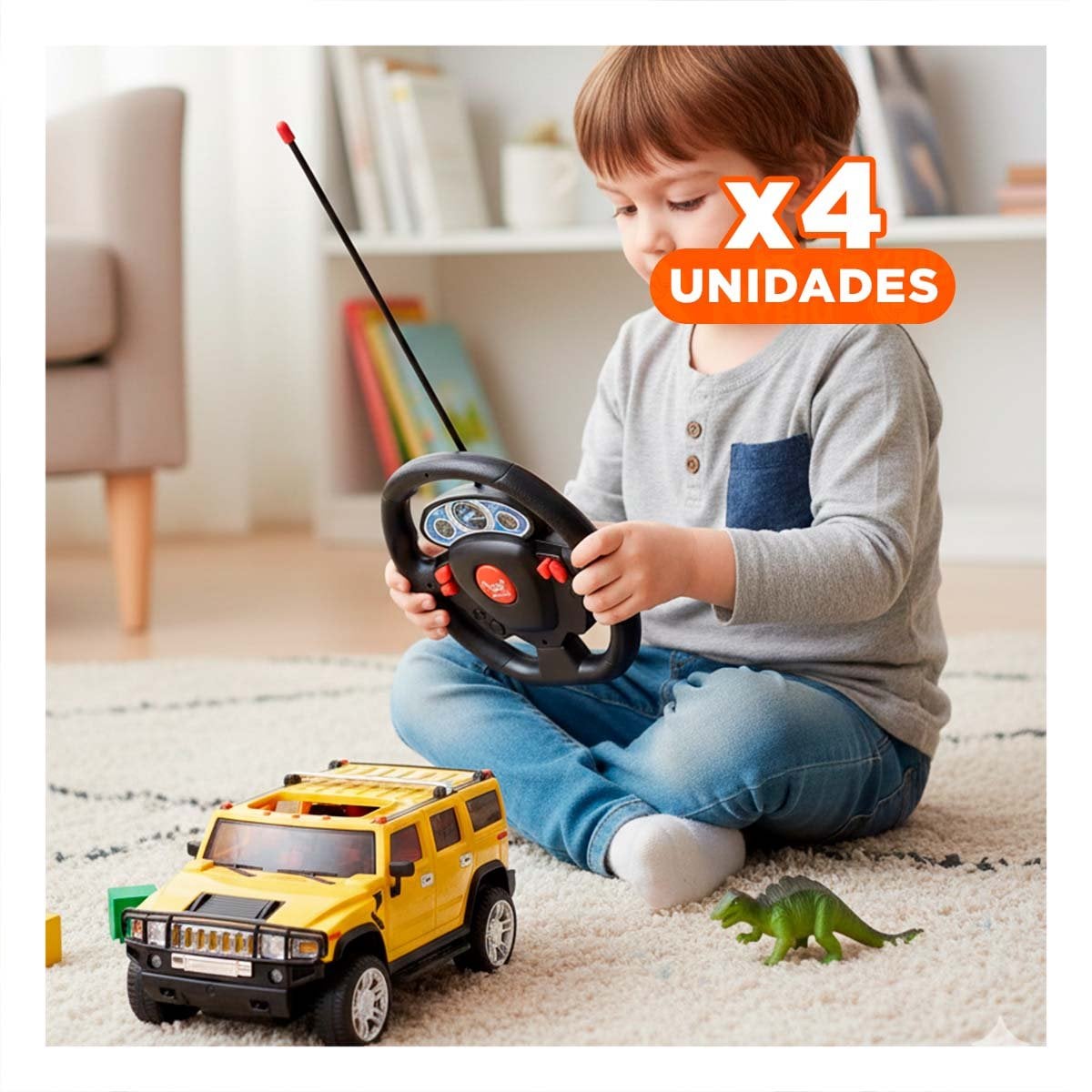 PACK4 MOVIL RECREATIVO A CONTROL REMOTO ESTILO CAMIONETA AMARILLO PARA HOGAR - 1