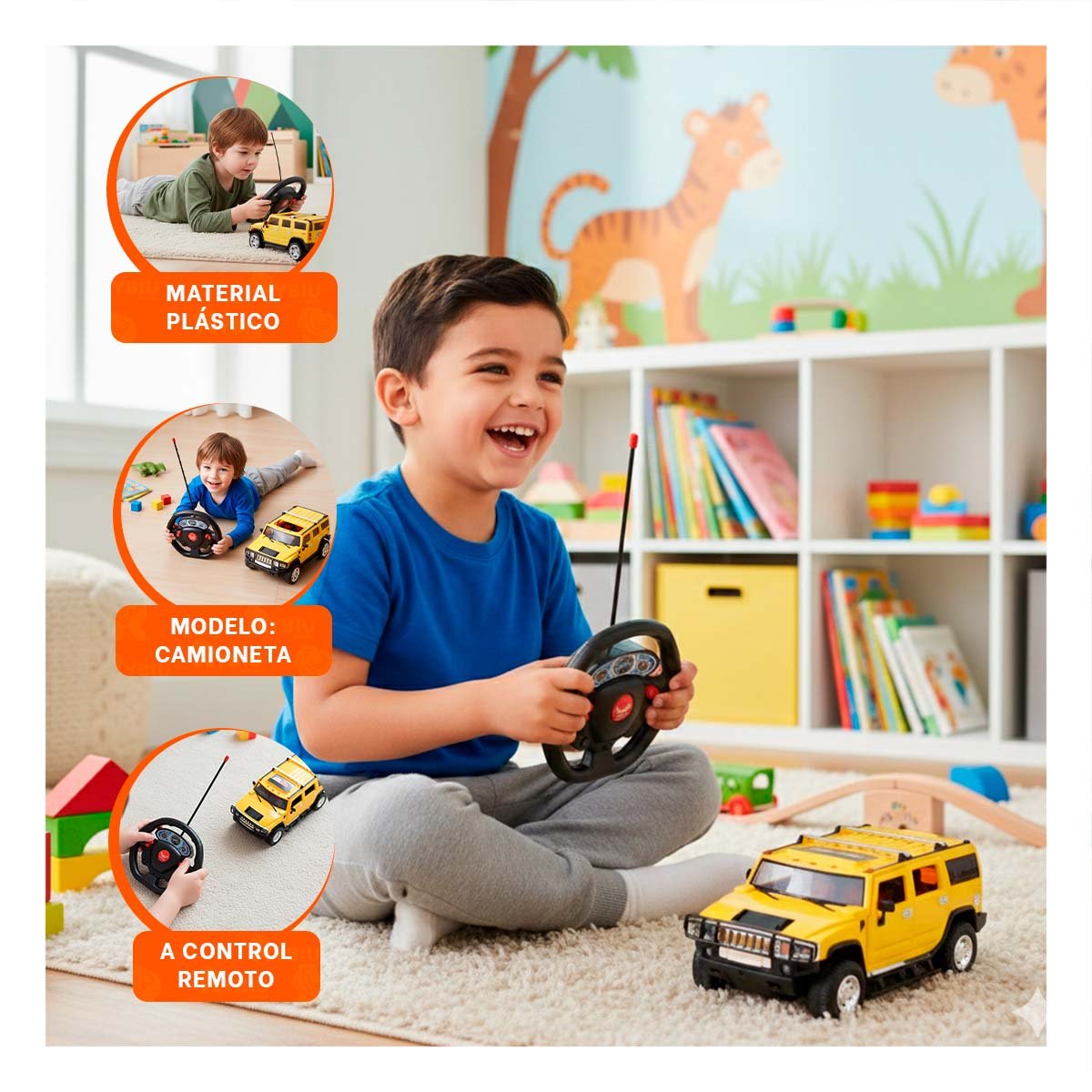 PACK4 MOVIL RECREATIVO A CONTROL REMOTO ESTILO CAMIONETA AMARILLO PARA HOGAR - 5