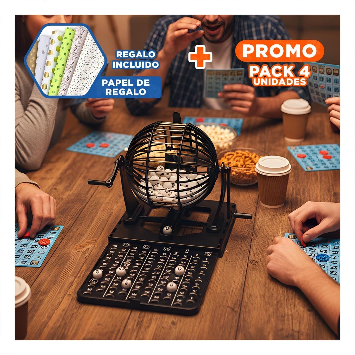 PACK4 TABLERO LOTTO MEDIANO CON EMPAQUE ROJO NEGRO PARA ACTIVIDAD SOCIAL Y+PAPEL REGALO - 1