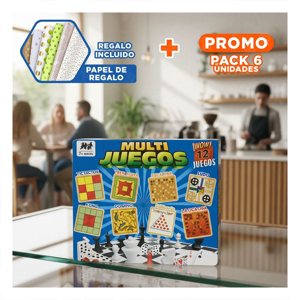 PACK6 PAQUETE DE MESA MULTI JUEGOS 12 JUEGOS CLASICOS PARA DIVERSION Y+PAPEL REGALO - 1