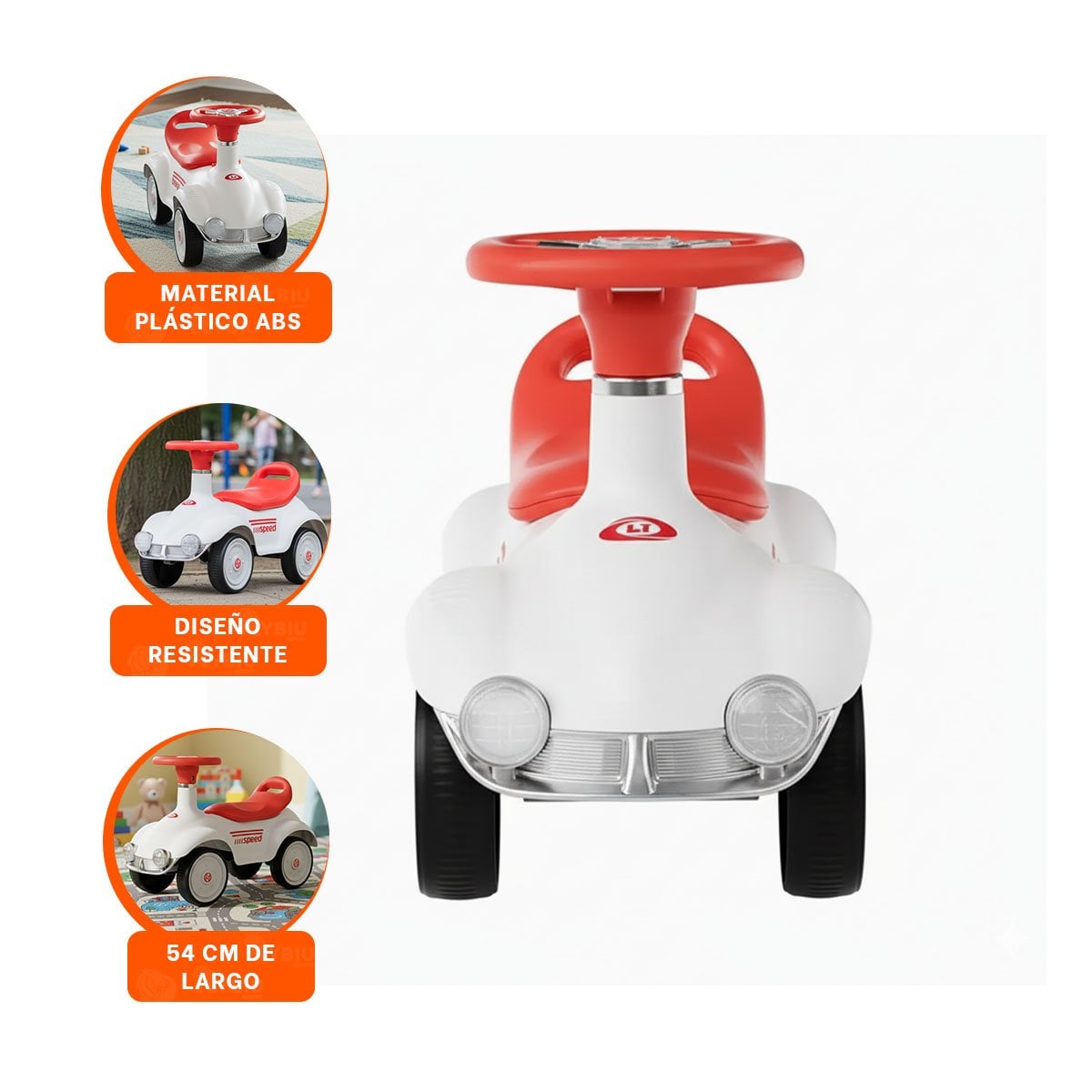 VEHICULO INFANTIL CON SISTEMA DE ARRASTRE 54X33CM BLANCO Y NARANJA - 3
