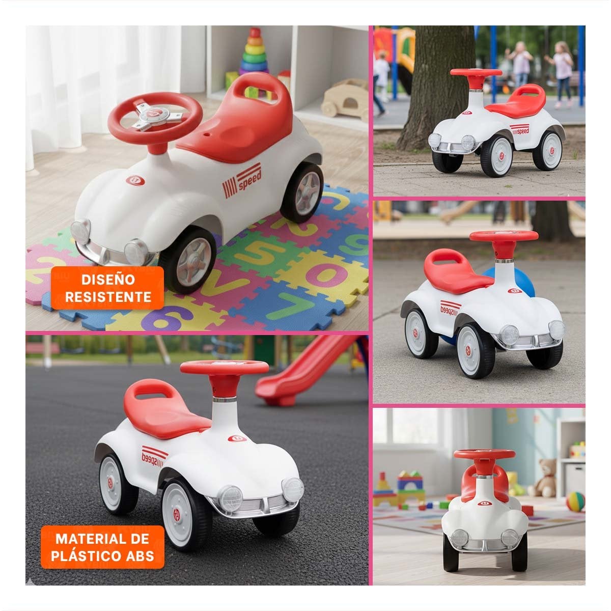 VEHICULO INFANTIL CON SISTEMA DE ARRASTRE 54X33CM BLANCO Y NARANJA - 5