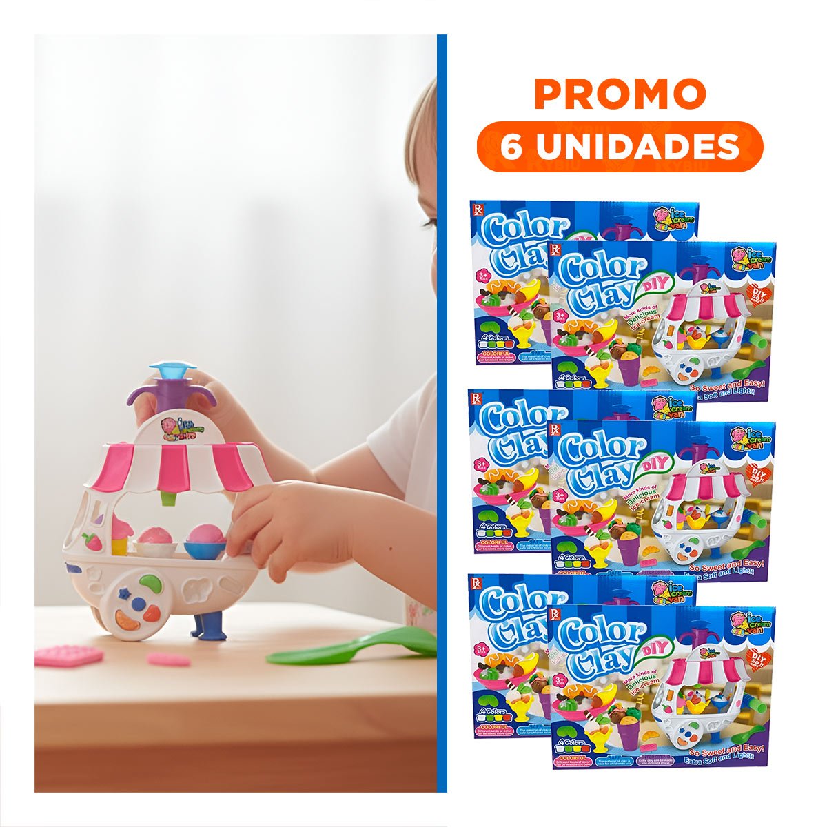 PACK6 JUEGO CREATIVO DE HELADOS CON MASA MOLDEABLE PARA DIVERSION EN CASA - 1