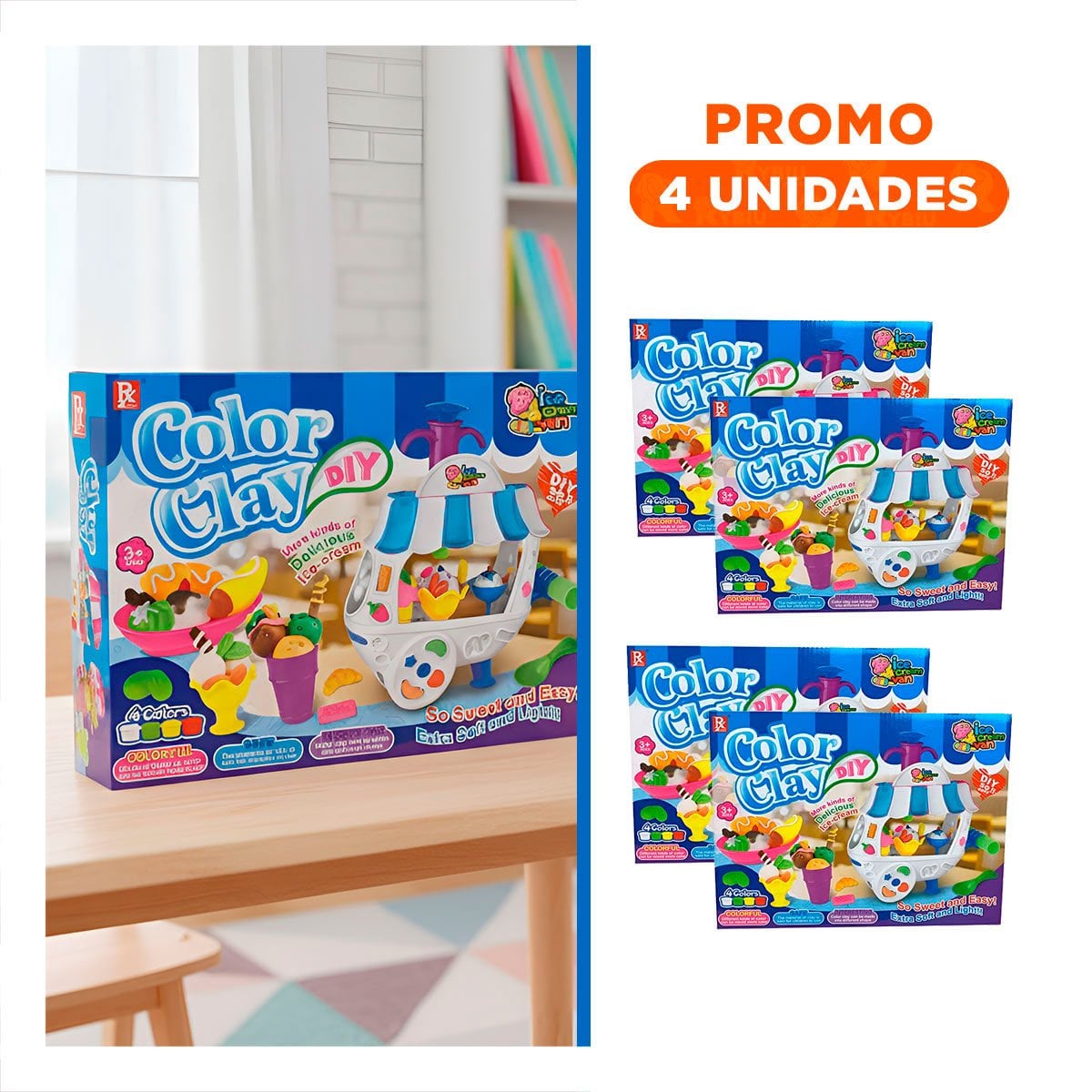 PACK4 ESTACION DE HELADOS DE JUGUETE CON PLASTILINA AZUL Y BLANCO PARA ROL Y+REGALO STICKER - 1
