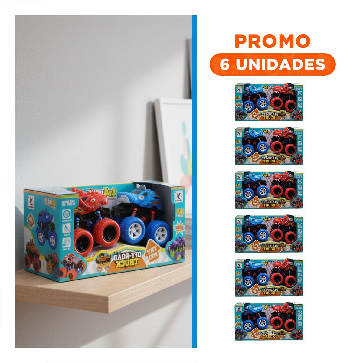 PACK6 JUGUETE RESISTENTE MONSTER TRUCK EN CAJA PARA JUEGO Y DIVERSION EN CASA - 1