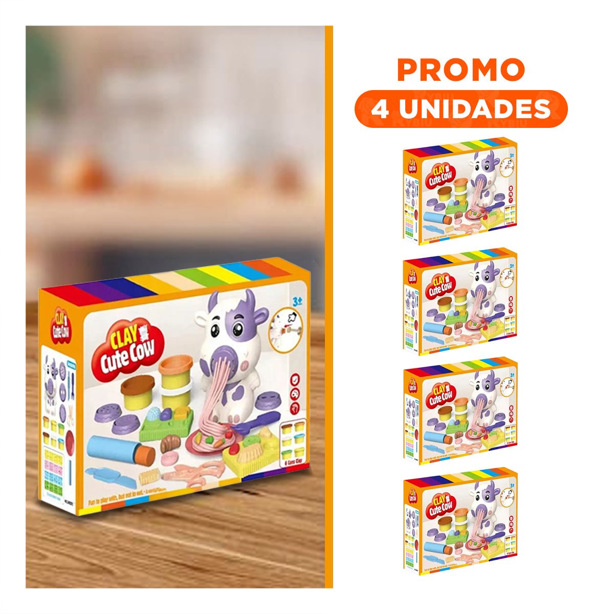 PACK4 LINEA INFANTIL DE PLASTILINA CON ACCESORIOS VACA PARA JUEGO CREATIVO - 1