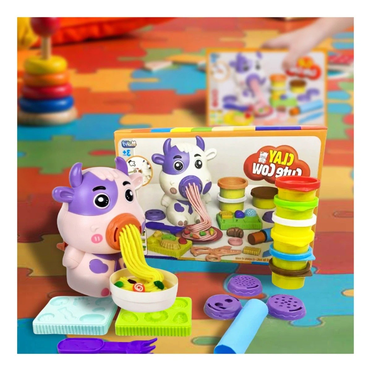 PACK4 LINEA INFANTIL DE PLASTILINA CON ACCESORIOS VACA PARA JUEGO CREATIVO - 5