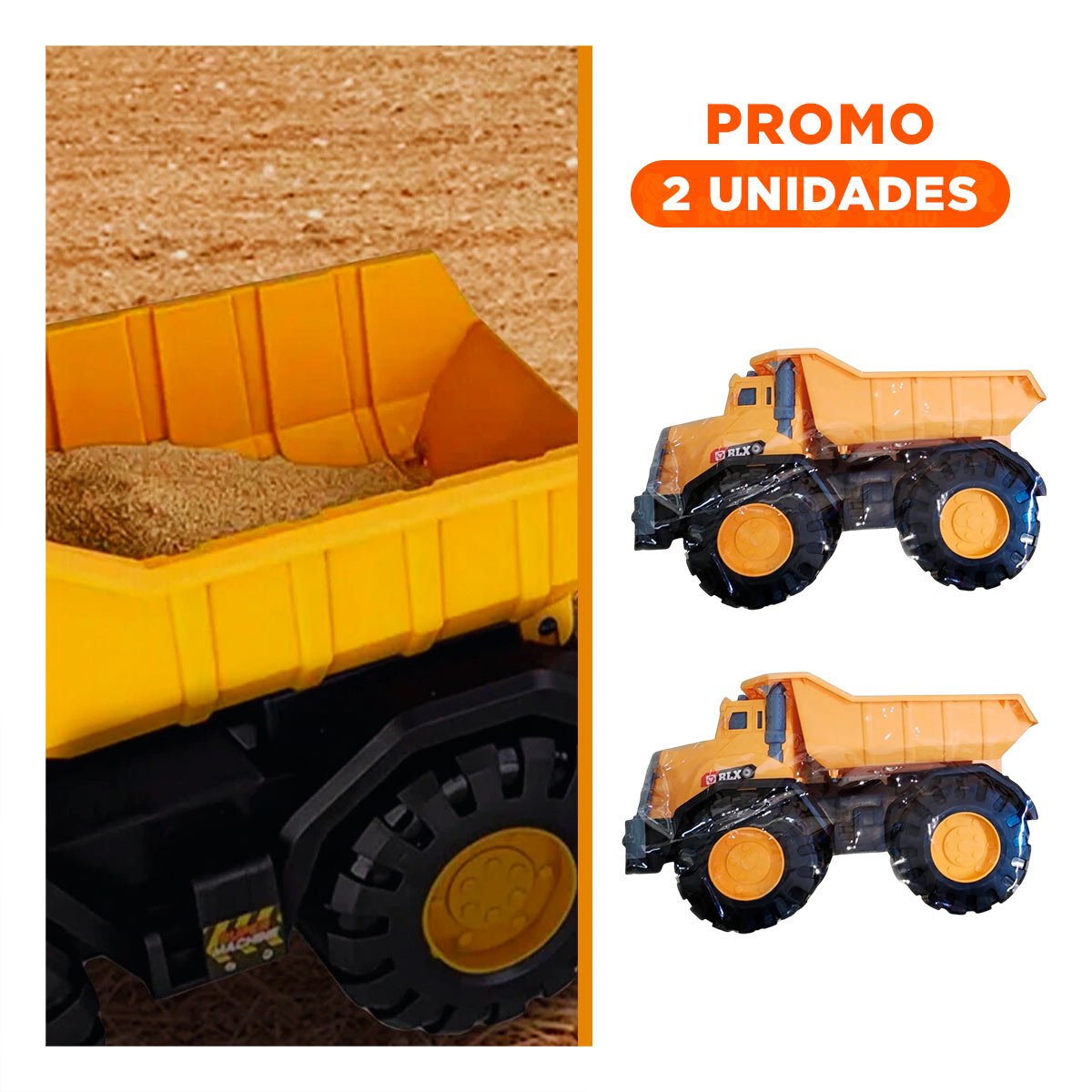 PACK2 PORTADOR VOLQUETE AMARILLO DE JUGUETE EN BOLSA PARA CONSTRUCCION - 1
