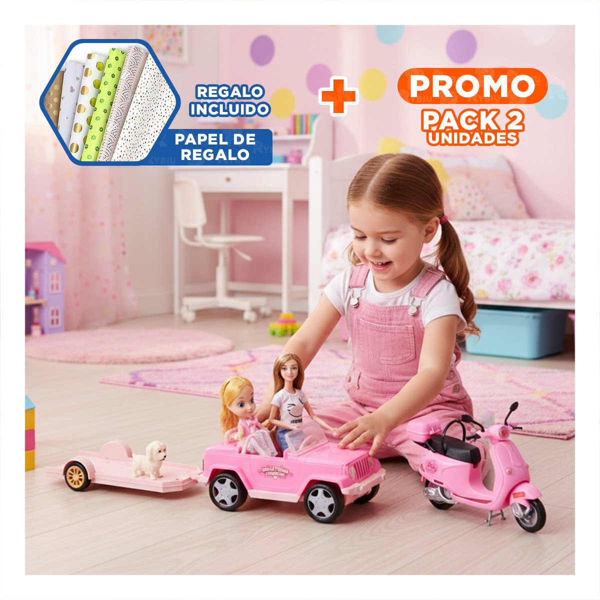 PACK2 LINEA DE JUEGO DE AUTOS Y MOTO CON FIGURAS Y ACCESORIOS Y+PAPEL REGALO - 1