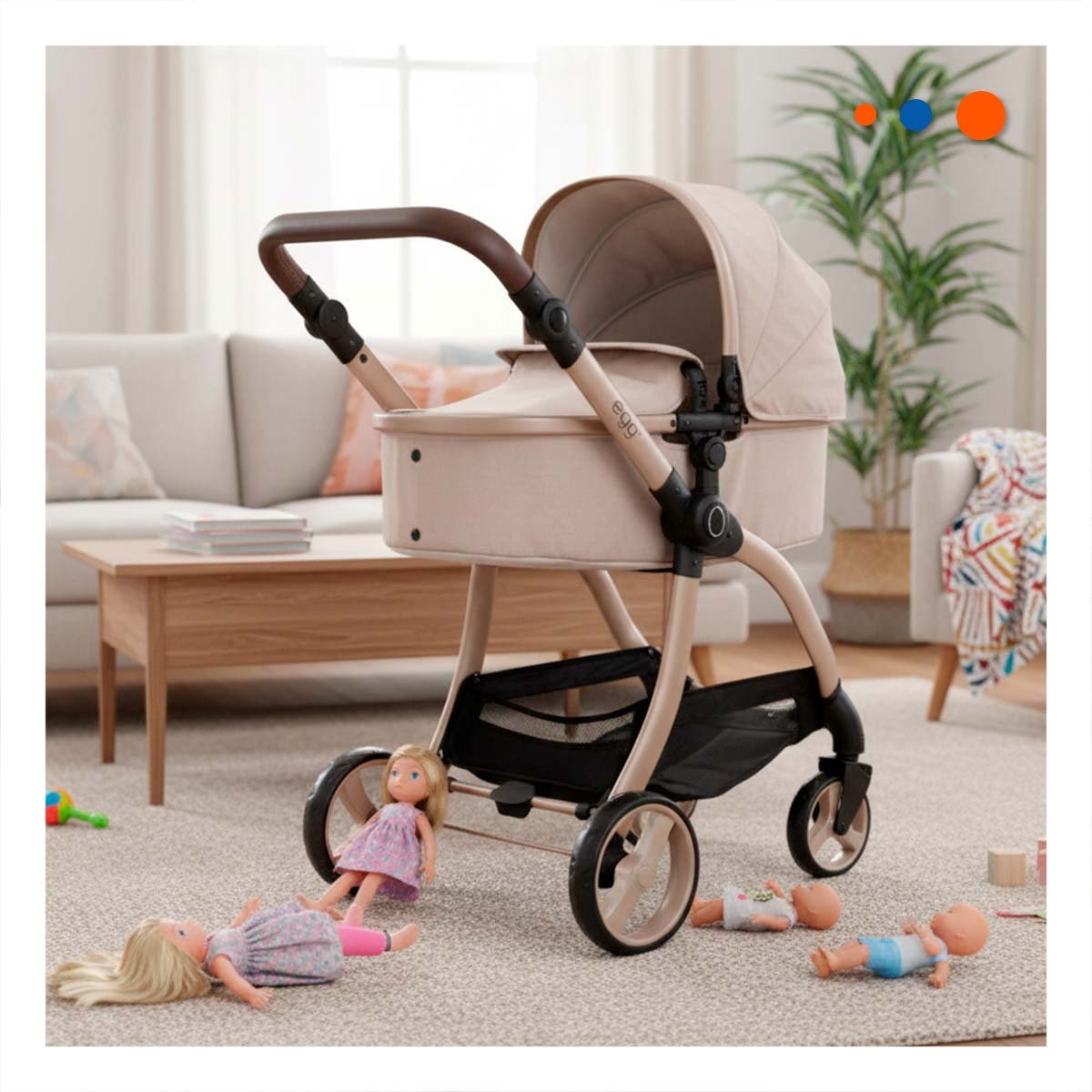 CARRO DE MUNECA CAPAZO BEIGE 79X48X84CM CON DISENO INFANTIL PARA JUEGO - 2