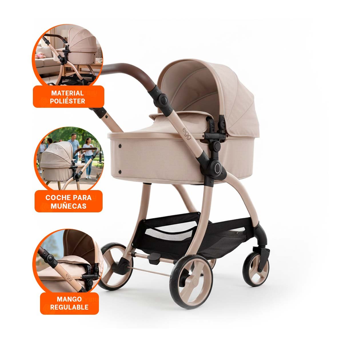 CARRO DE MUNECA CAPAZO BEIGE 79X48X84CM CON DISENO INFANTIL PARA JUEGO - 3