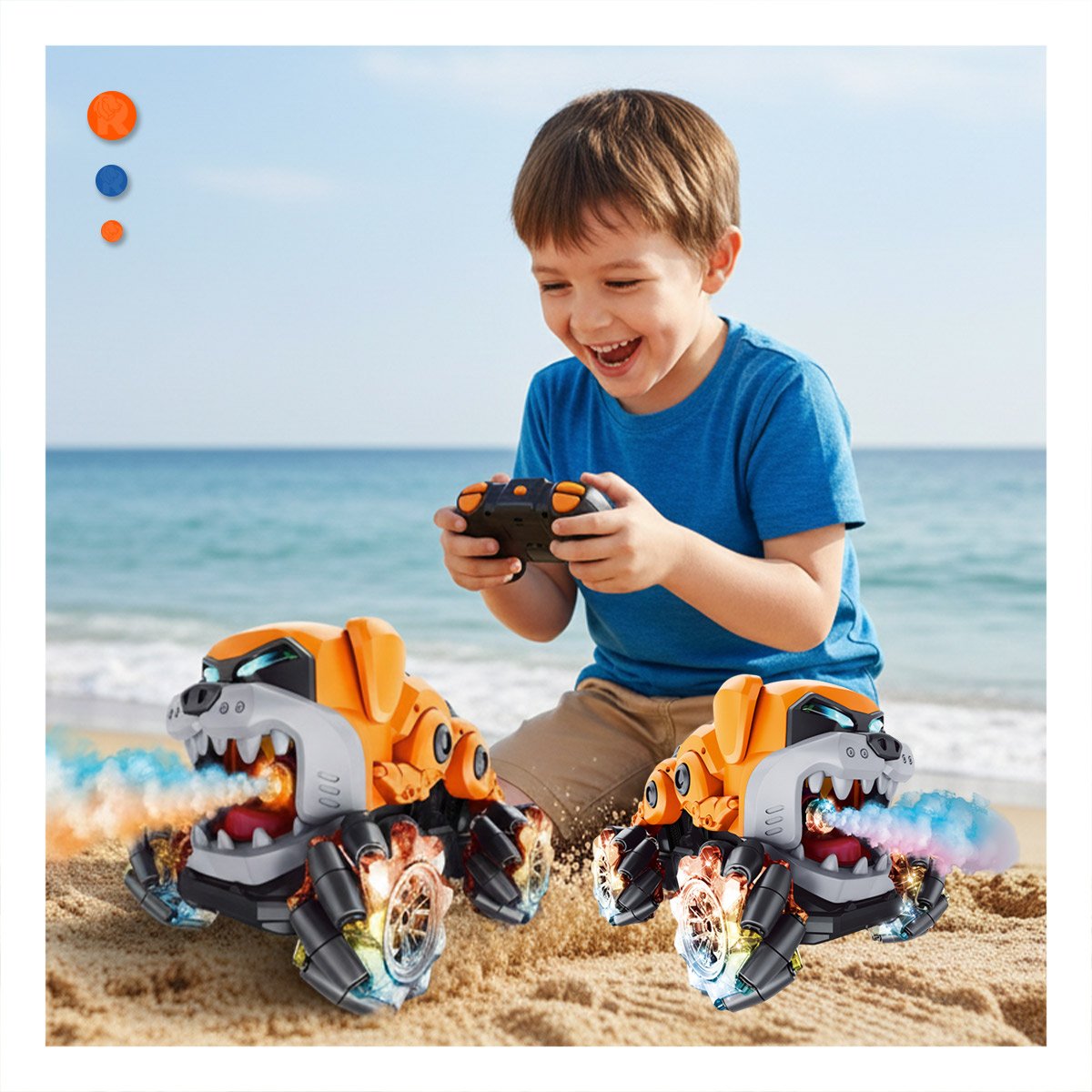 COCHE ACROBATICO FORMA PERRO PARA USO INFANTIL COLOR NARANJA Y+PAPEL REGALO - 3