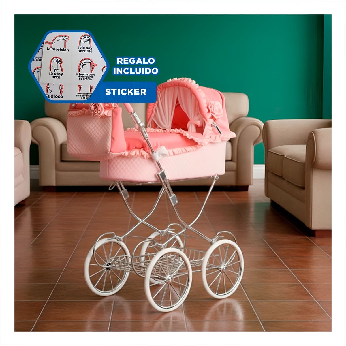 PASEADOR DE MUNECA ESTILO CLASICO ESPANOL ROSADO 78X41.5X95CM NINAS Y+REGALO STICKER - 1