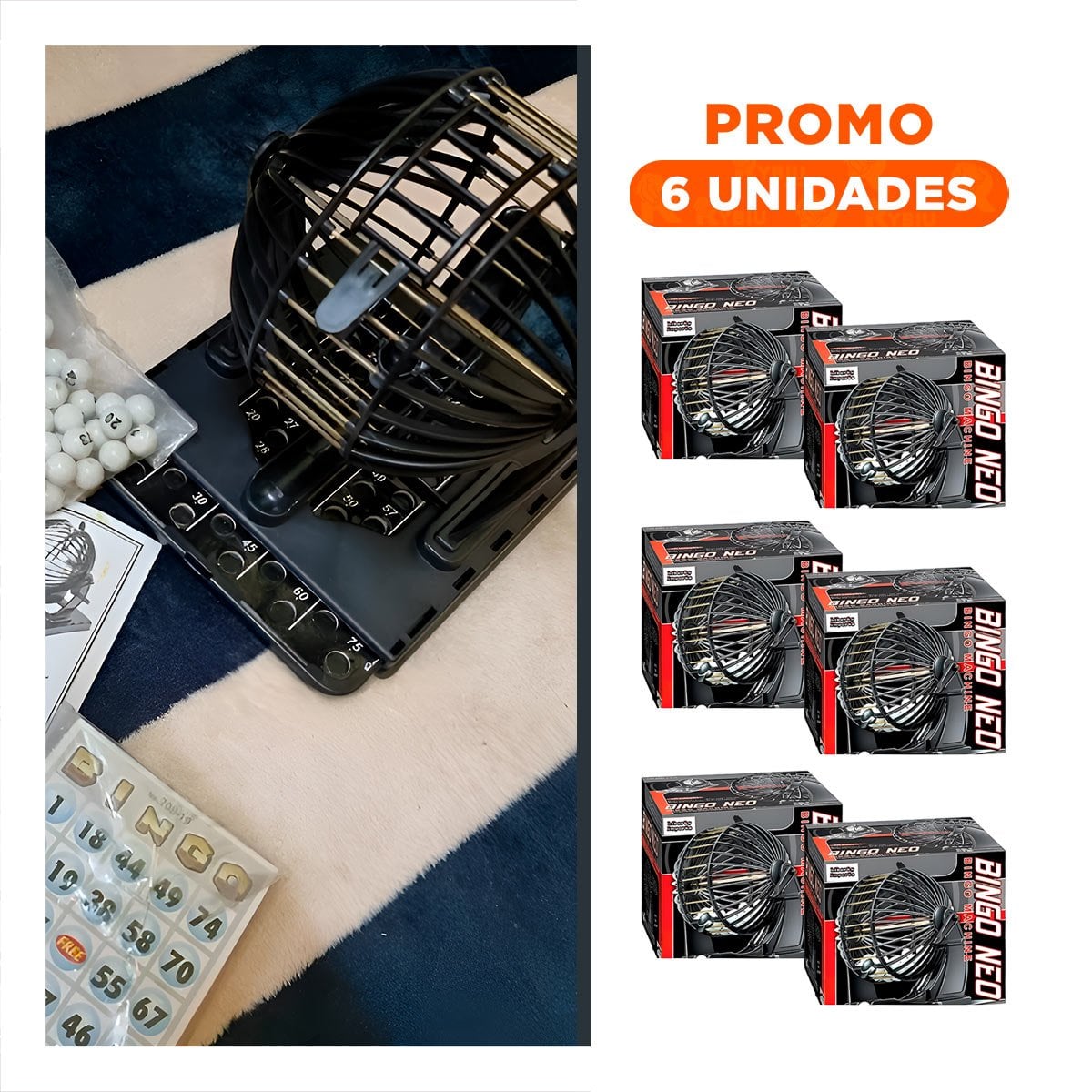 PACK6 SISTEMA DE BINGO NEGRO CON CENTRO DE METAL PARA JUEGOS ORGANIZADOS EN CASA - 1