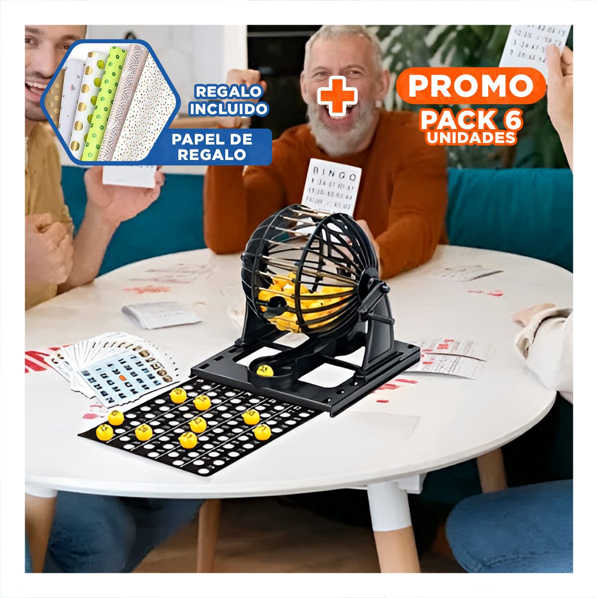 PACK6 ACCESORIO TRADICIONAL BINGO MEDIANO CON CENTRO DE METAL NEGRO PARA CASA Y+PAPEL REGALO - 1