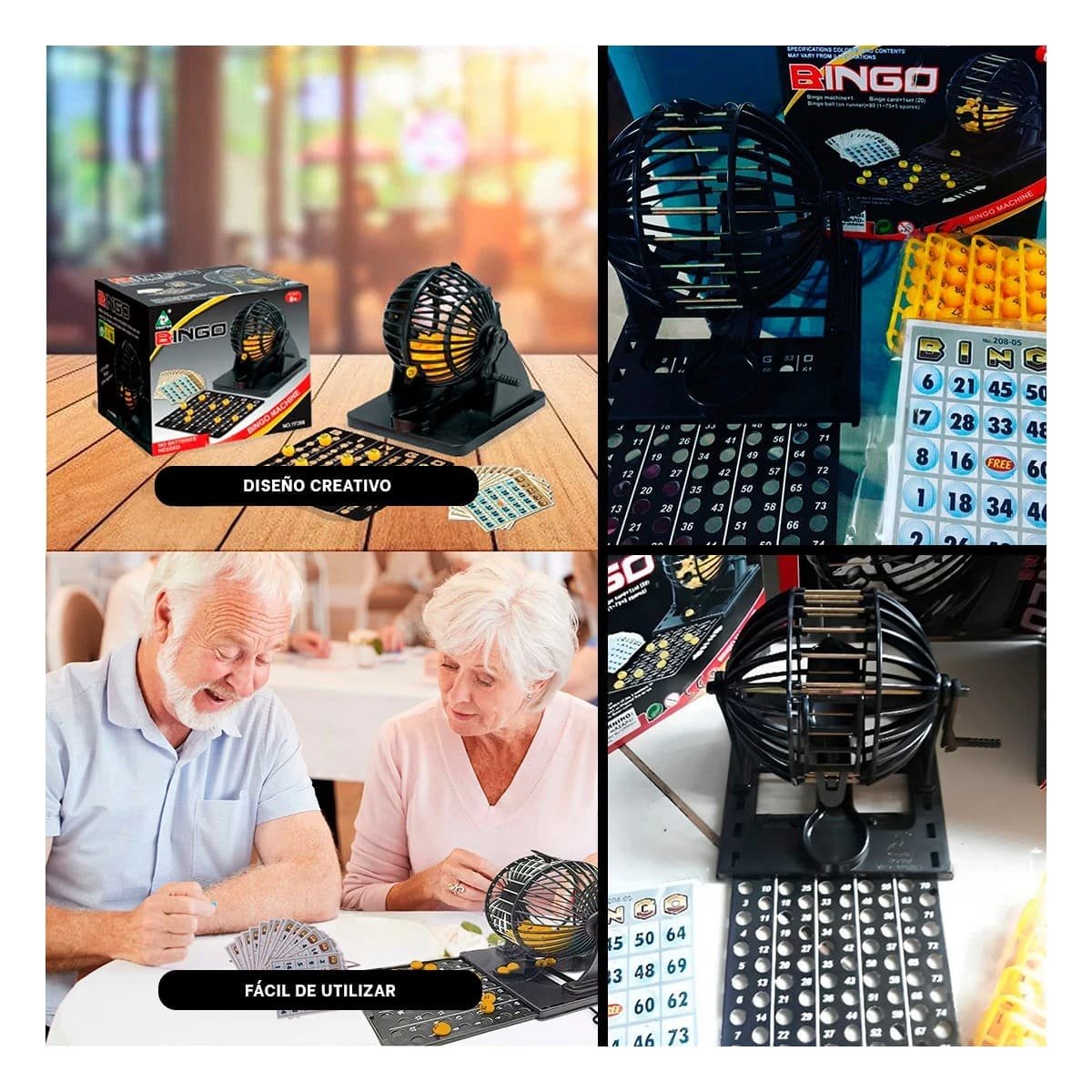 PACK6 ACCESORIO TRADICIONAL BINGO MEDIANO CON CENTRO DE METAL NEGRO PARA CASA Y+PAPEL REGALO - 3