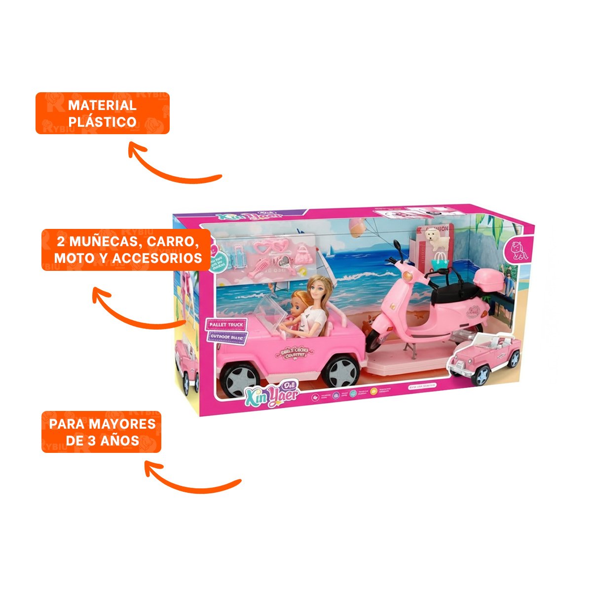 SET DE TRANSPORTE Y MOTO CON PERSONAJES Y ACCESORIOS PARA JUEGO RECREATIVO - 3