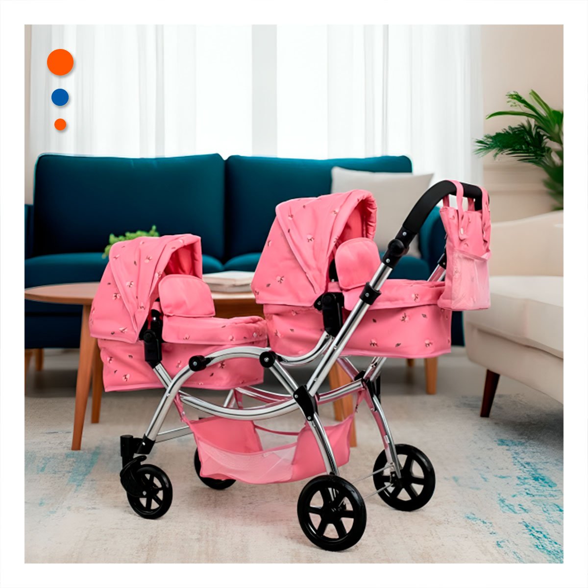 PACK2 PASEADOR DE MUNECA GEMELAR ROSADO 46X96X88CM ESTRUCTURA COMODA - 2