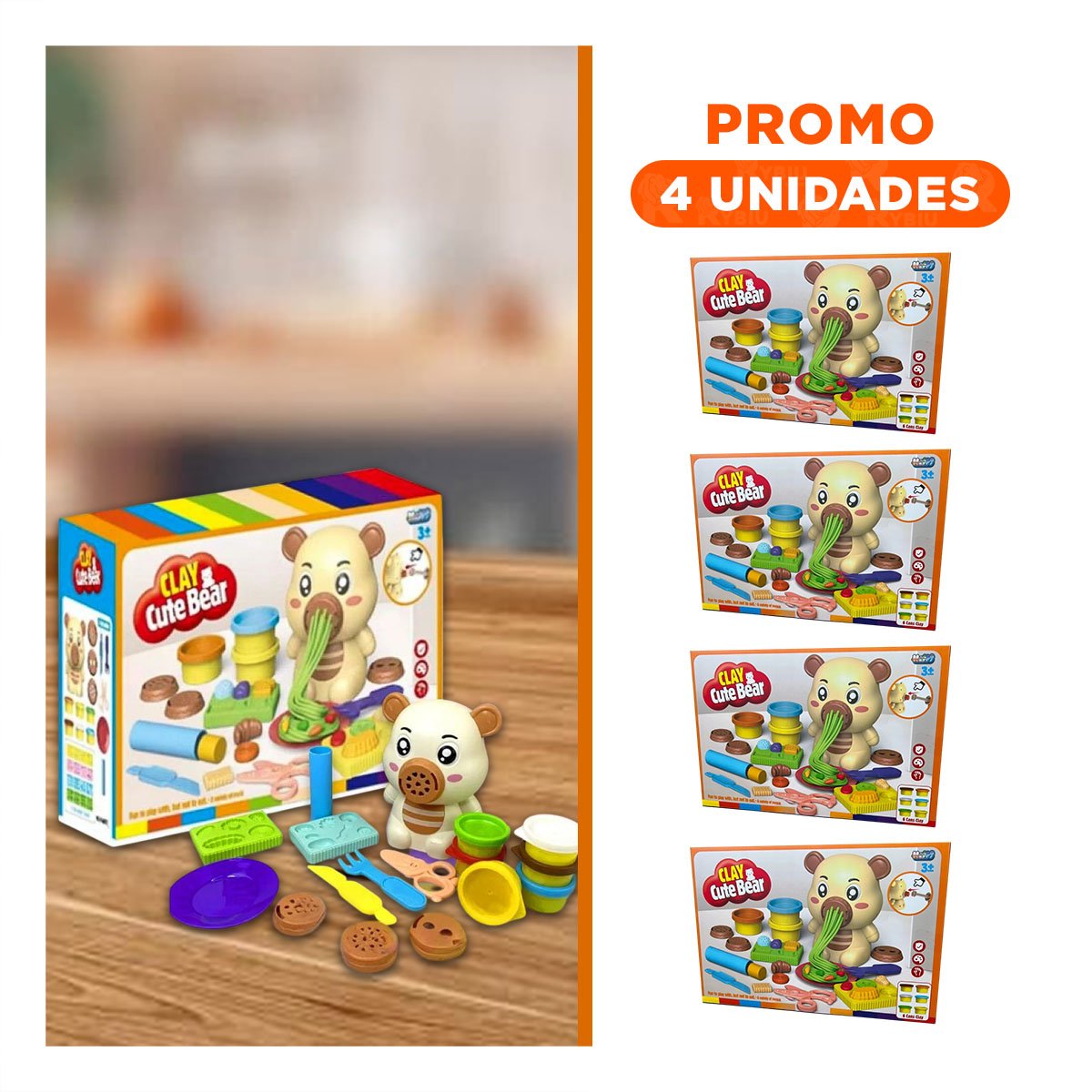 PACK4 MATERIAL DE JUEGO DE PLASTILINA CON ACCESORIOS OSO PARA NINOS - 1