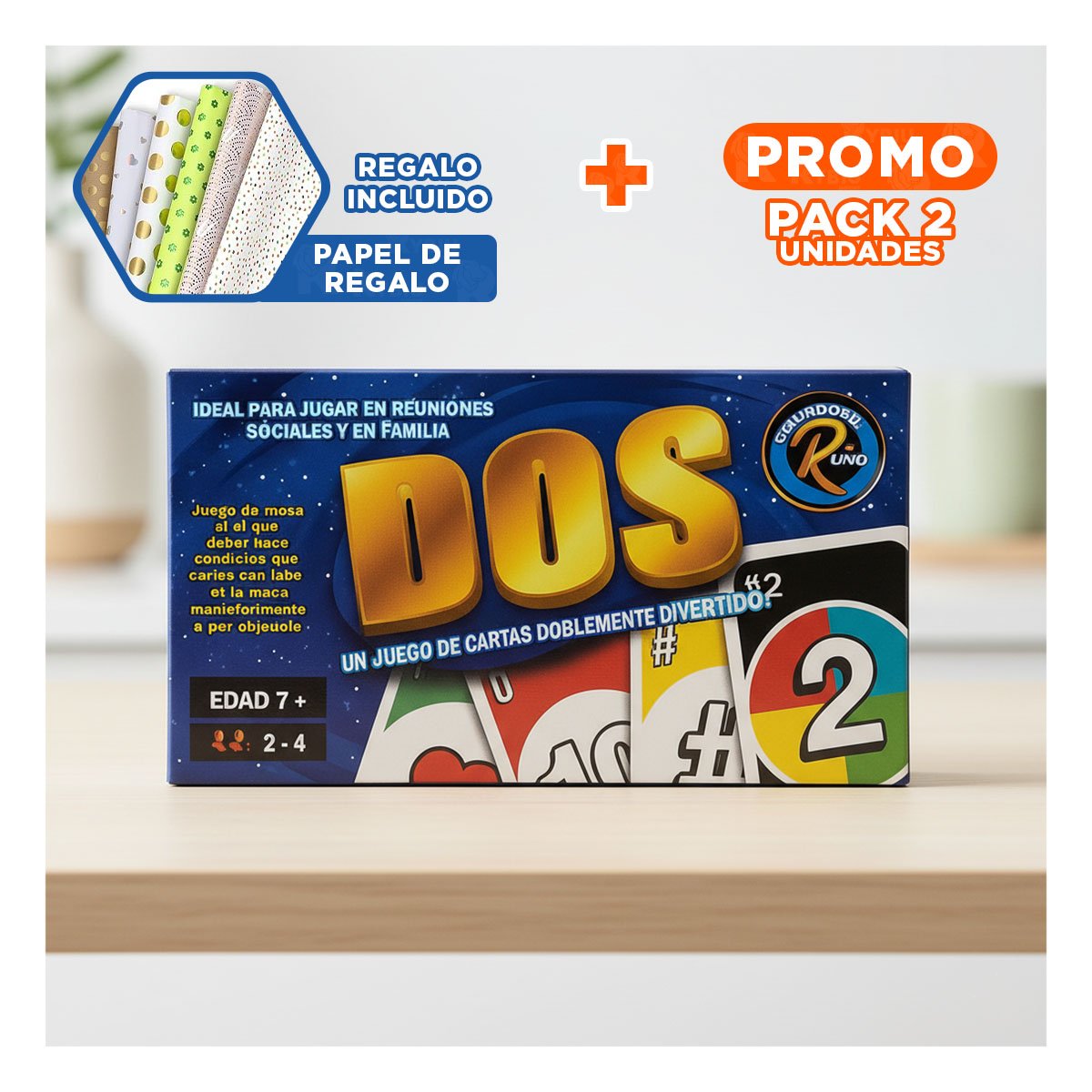 PACK2 ARTICULO DE MESA DOS CAJA GRANDE CLASICO PARA JUEGOS EN CASA Y+PAPEL REGALO - 1