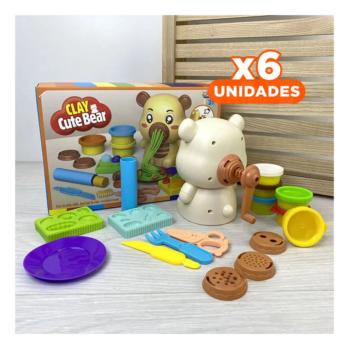 PACK6 MODELO INFANTIL DE PLASTILINA CON ACCESORIOS OSO PARA NINOS - 1