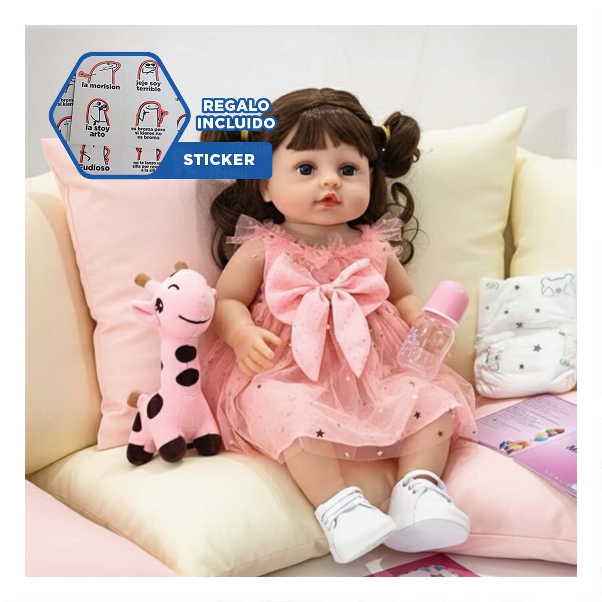 TRAJE INFANTIL ROSADO EN TULL CON ESTRELLAS ESTILO ENCANTADOR 45 CM Y+REGALO STICKER - 1