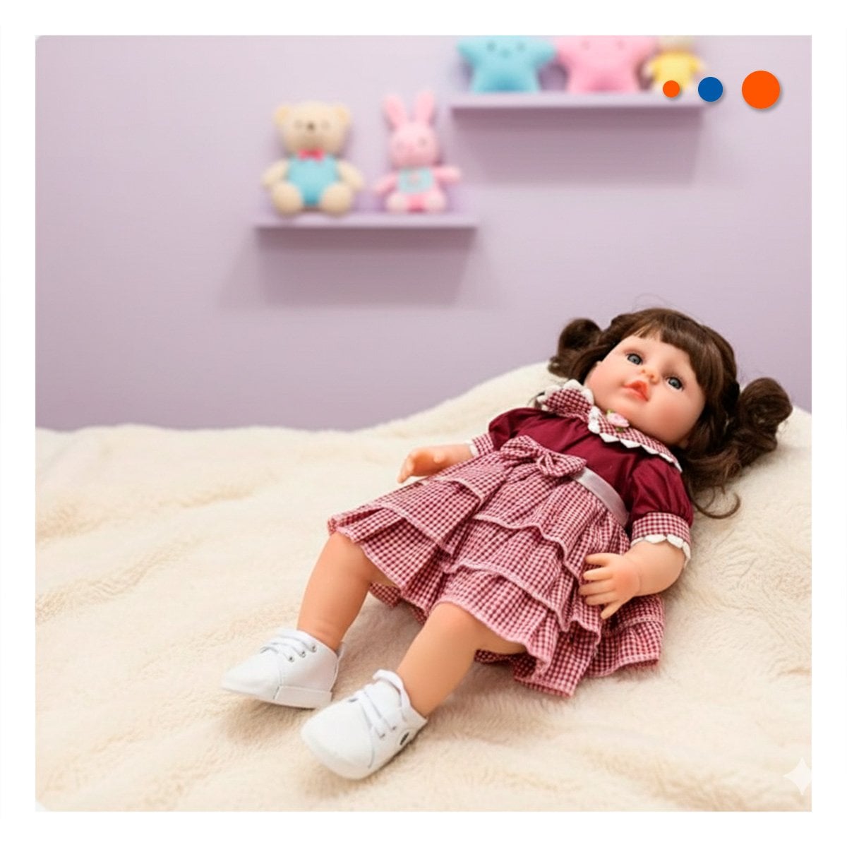 MUÑECA REALISTA CON VESTIDO VOLADOS EN TONALIDAD GUINDA PARA SU COLECCION - 2