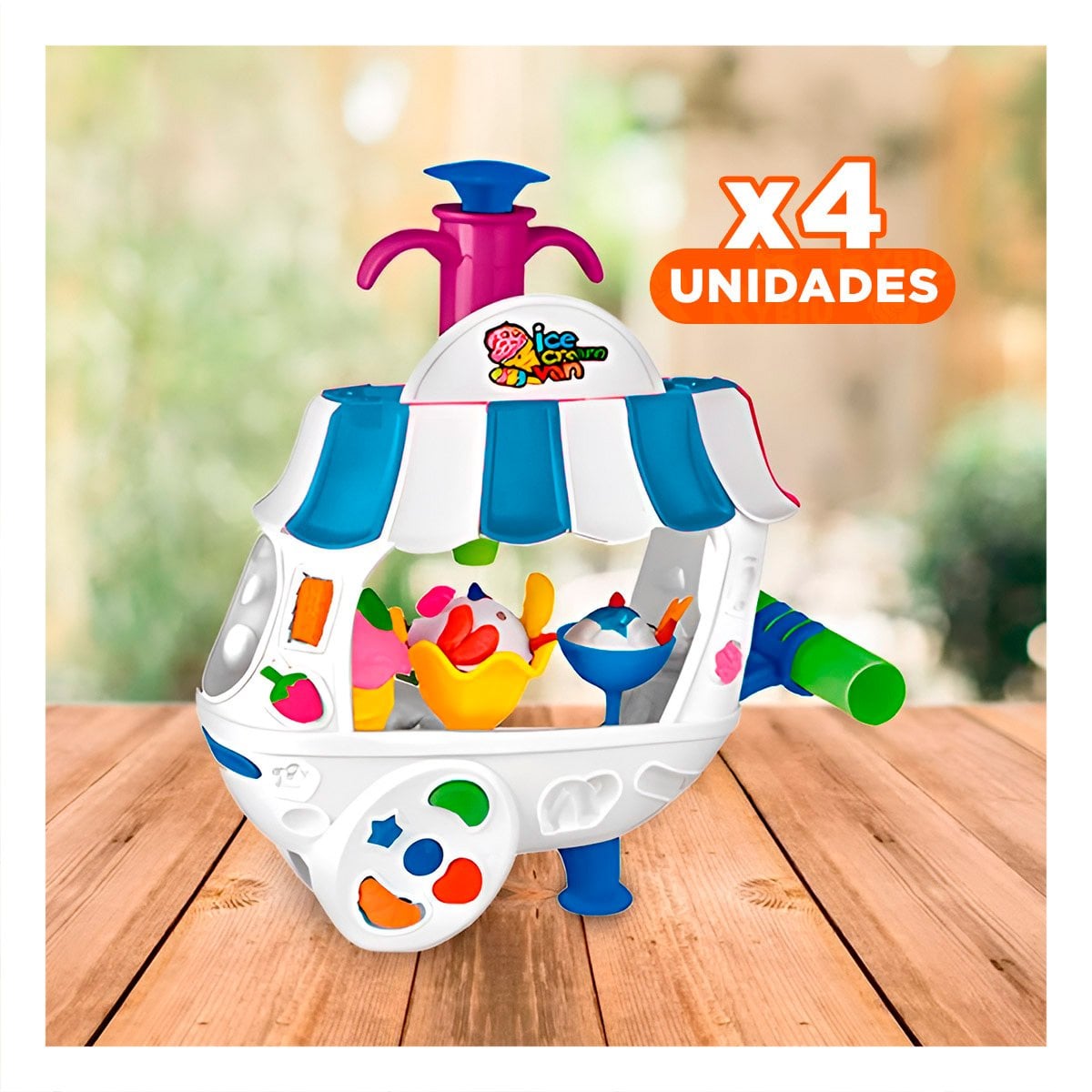 PACK4 ESTACION DE HELADOS CON PLASTILINA AZUL Y BLANCO PARA CREAR POSTRES - 1