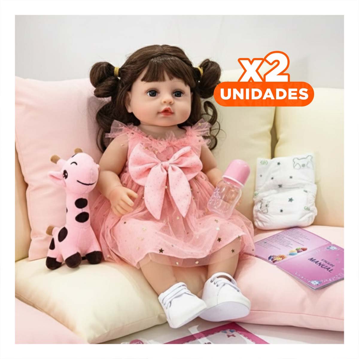 PACK2 ATUENDO INFANTIL ROSADO CON TULL Y ESTRELLAS ESTILO DULCE 45 CM Y+REGALO STICKER - 1