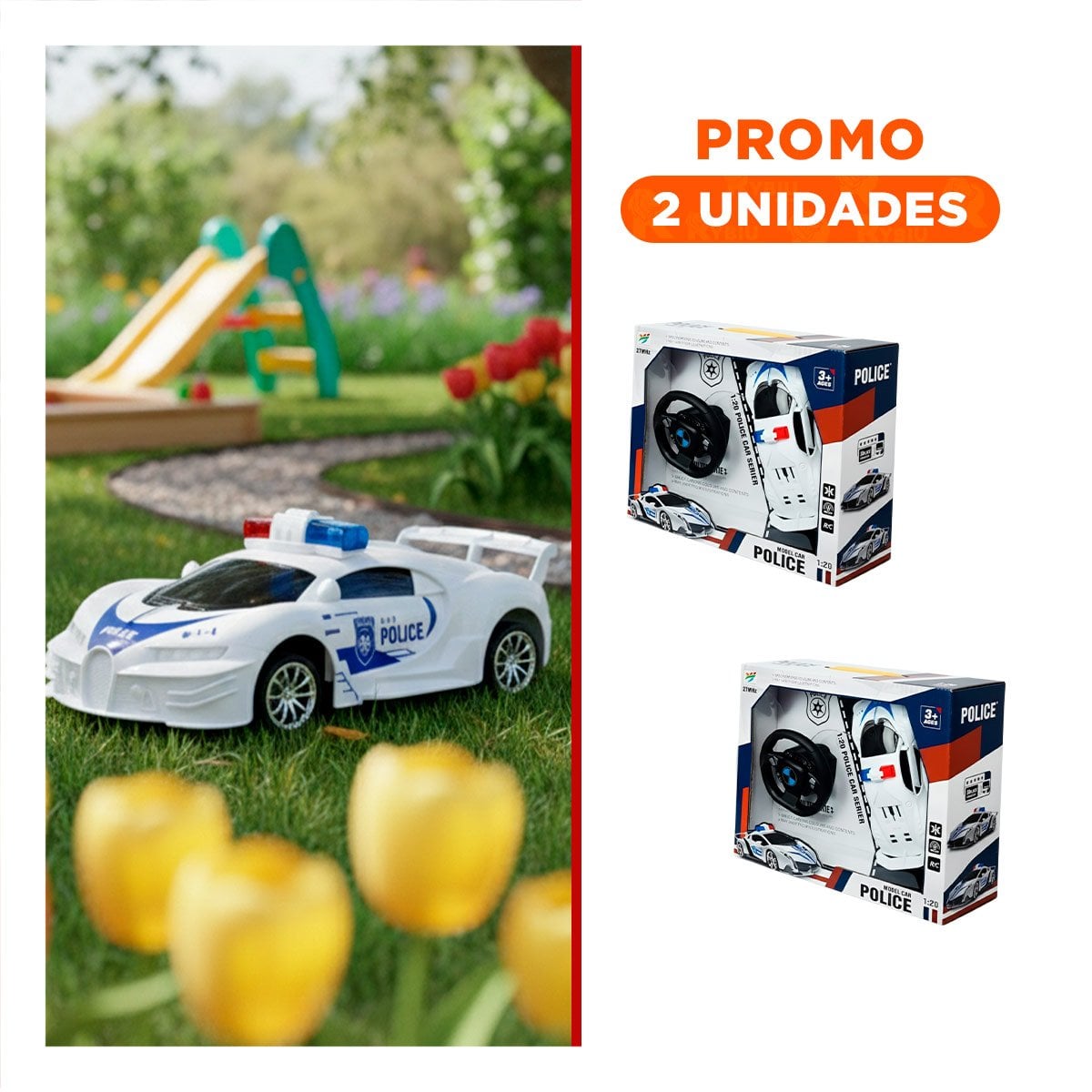 PACK2 IMPLEMENTO A CONTROL REMOTO POLICIA BLANCO Y AZUL PARA ENTRETENIMIENTO EN CASA - 1