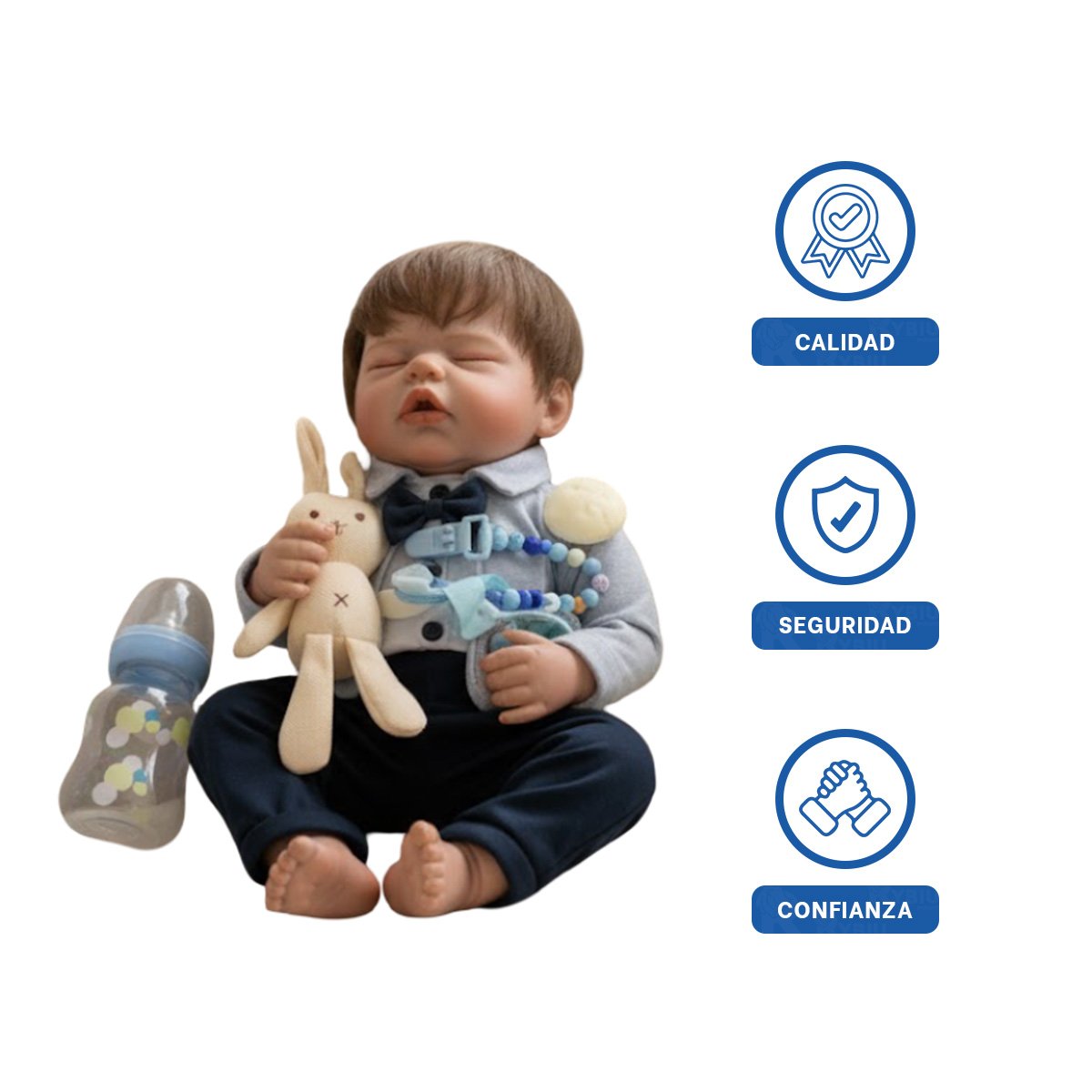 PEQUEÑO COMPAÑERO 48CM CON ROPA FORMAL PLOMO Y AZUL NOCHE PARA HIJOS Y+LIGAS REGALO - 3