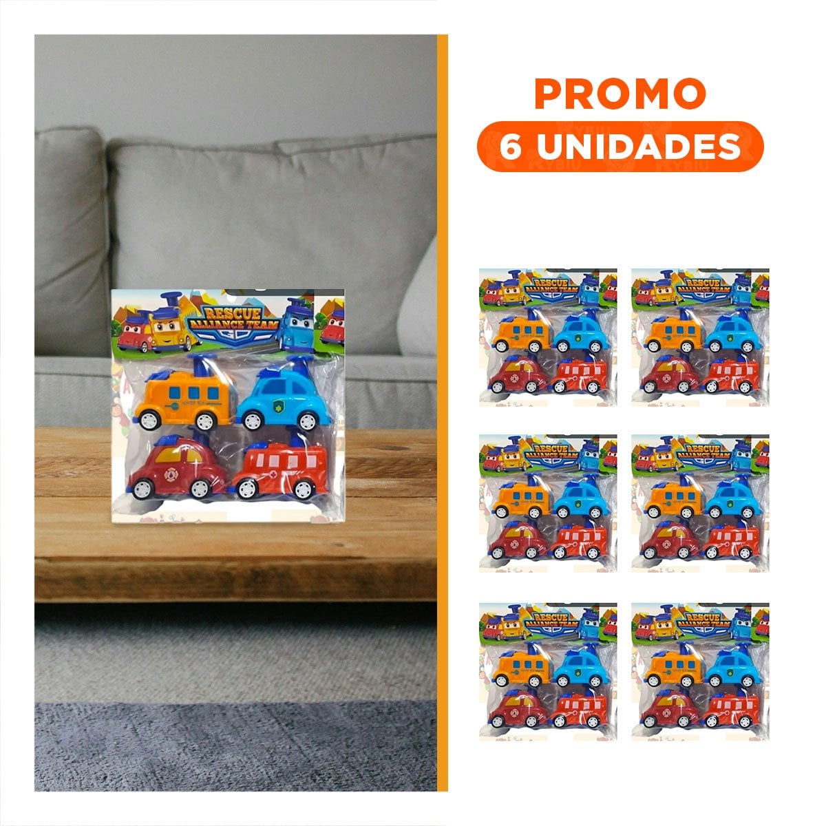 PACK6 EQUIPO DE RESCATE CARROS 4 PIEZAS MULTICOLOR PARA JUEGO INFANTIL DINAMICO - 1