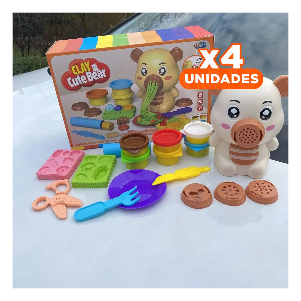 PACK4 MATERIAL DE PLASTILINA CON ACCESORIOS OSO PARA JUEGO INFANTIL HOGAR PERU Y+PAPEL REGALO - 1